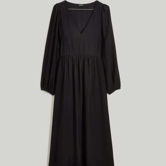 Madewell Flowy V-Neck Empire Waist Midi Dress in Black - Picture 3 of 7